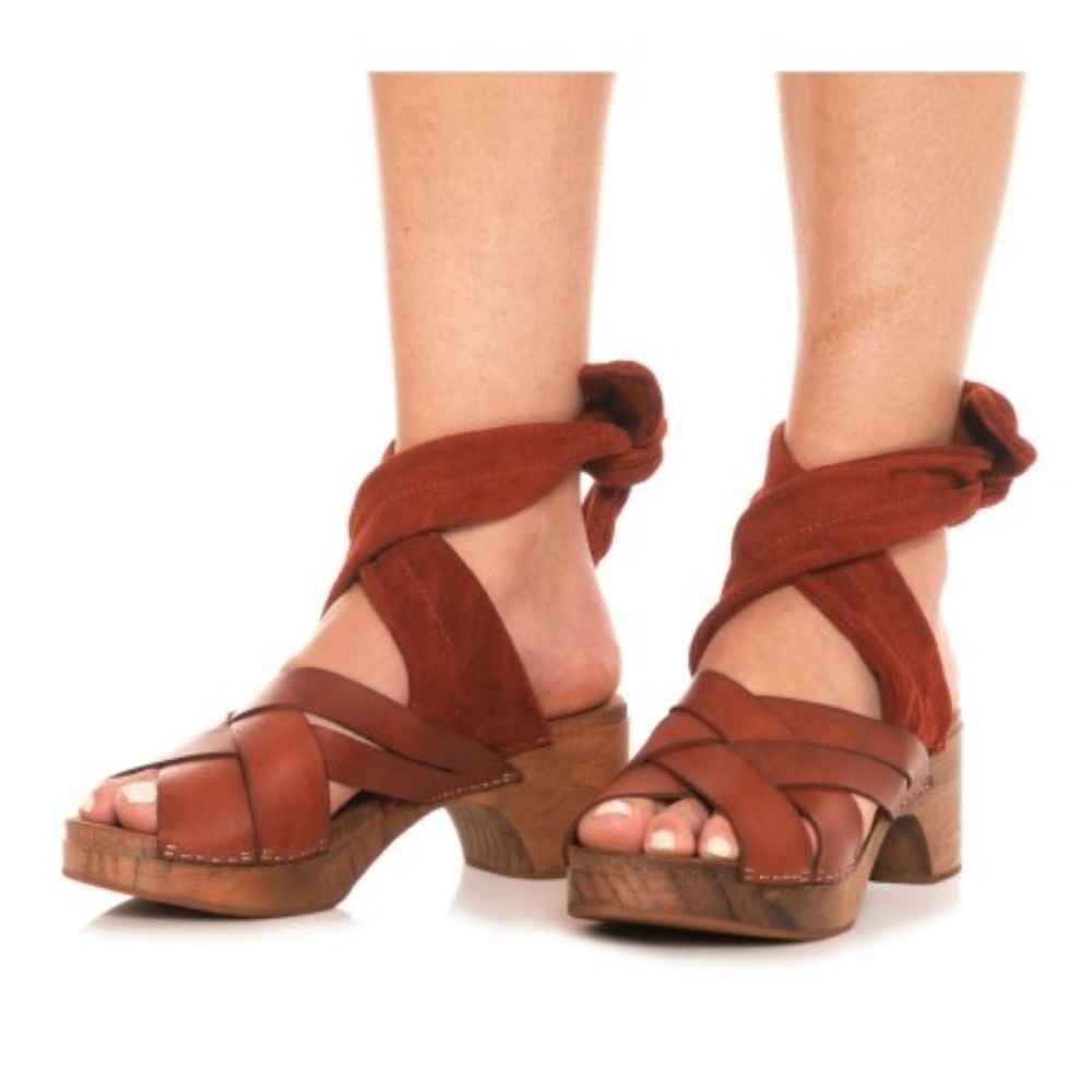 Free People Leather Sandals Emmy Wrap Clogs - Picture 2 of 7